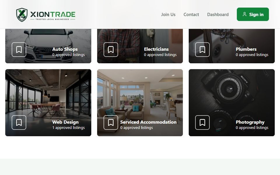 Xion Trade browse-by-category section